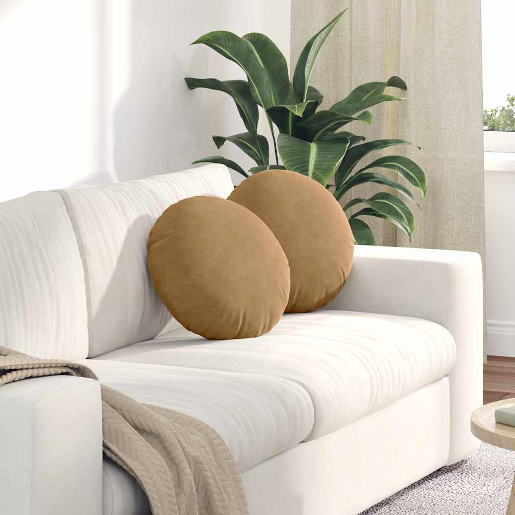 Coussins ronds velours marron Ø40 cm — Lot de 2
