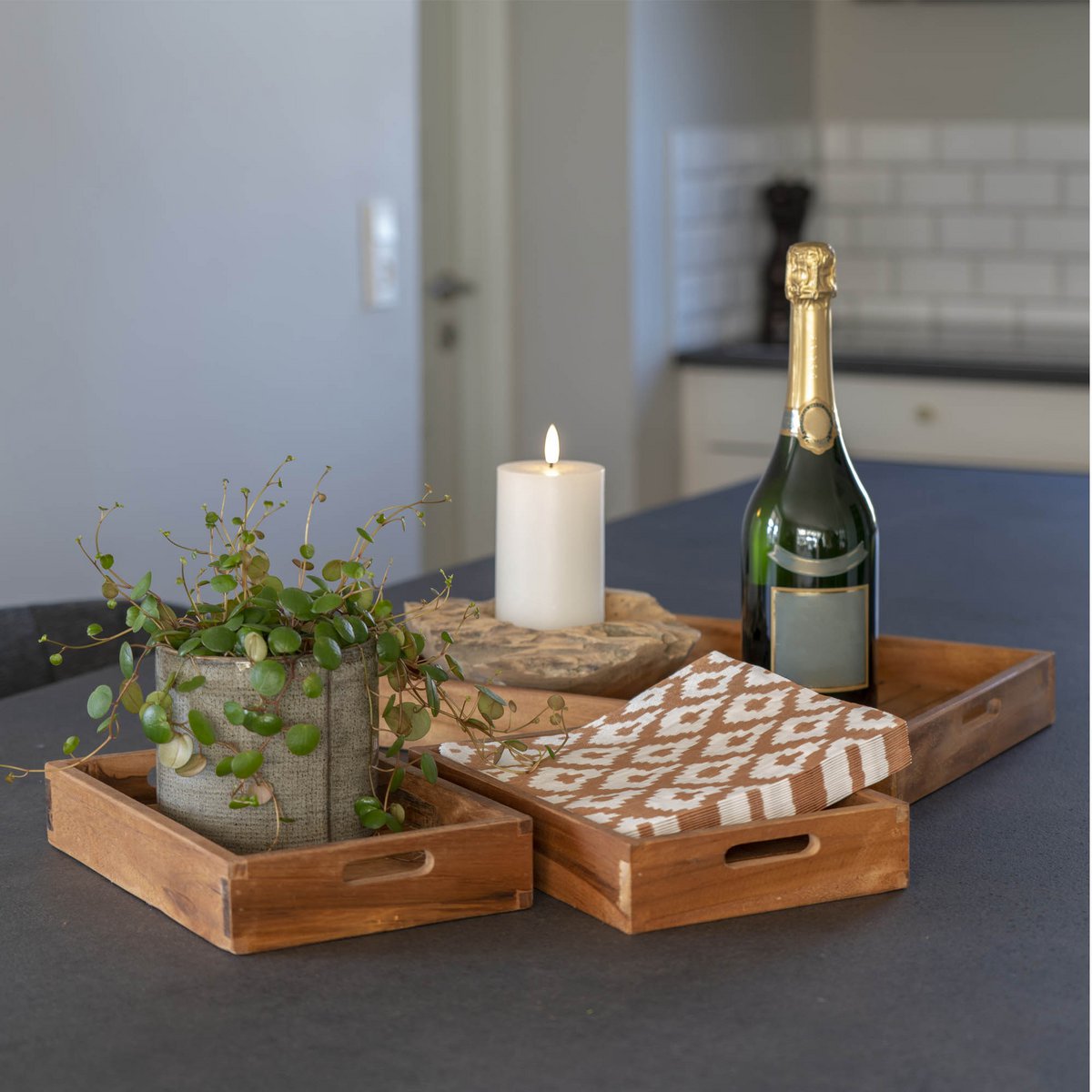 Set de 3 Plateaux Faro en Teck Naturel