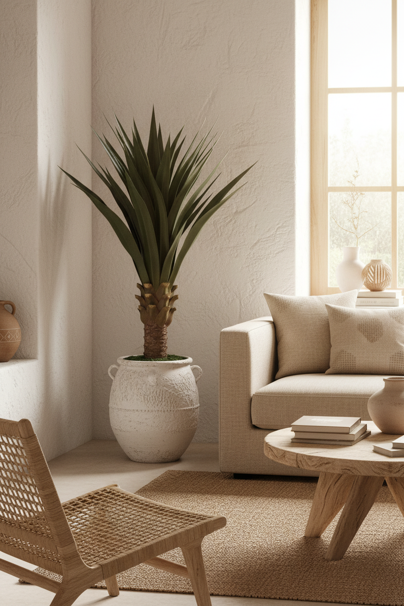 Yucca artificiel 85 cm — ambiance lifestyle intérieur contemporain ARCANCE