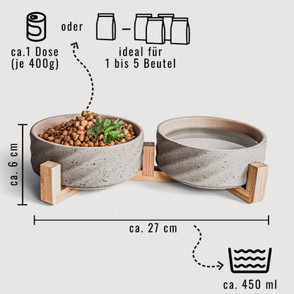 Duo de gamelles en céramique & bambou – Chat & petit chien