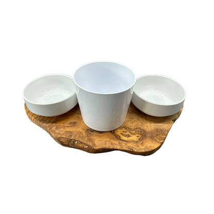 Station d’alimentation RUSTY pour chat – Bois d’olivier & porcelaine