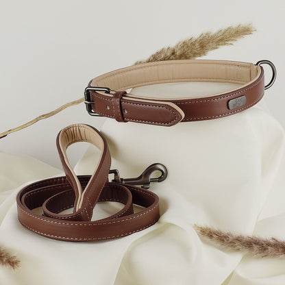 Collier & Laisse pour Chien Vegan Marron & Beige – NE & No®