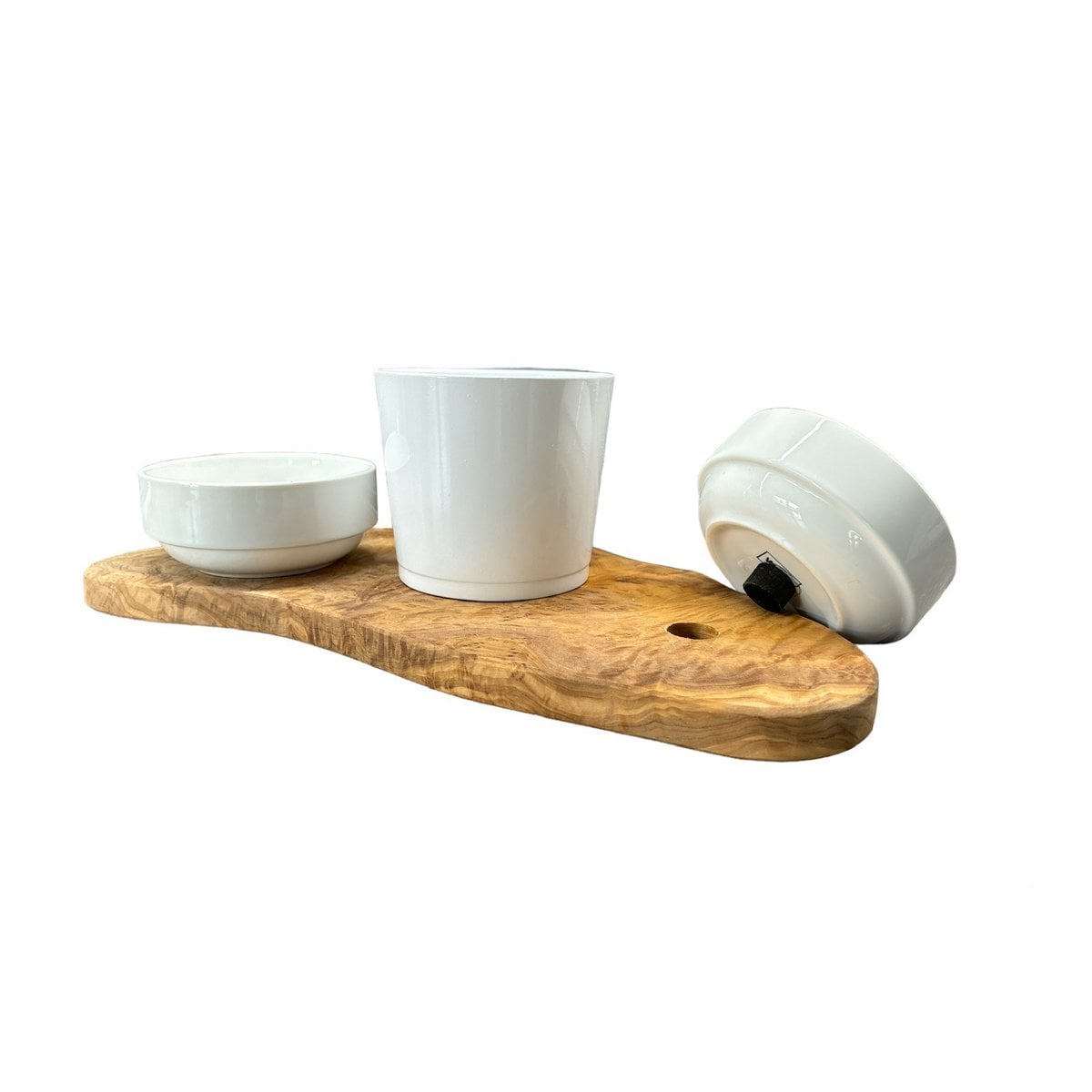 Station d’alimentation RUSTY pour chat – Bois d’olivier & porcelaine