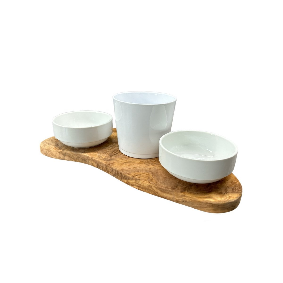 Station d’alimentation RUSTY pour chat – Bois d’olivier & porcelaine