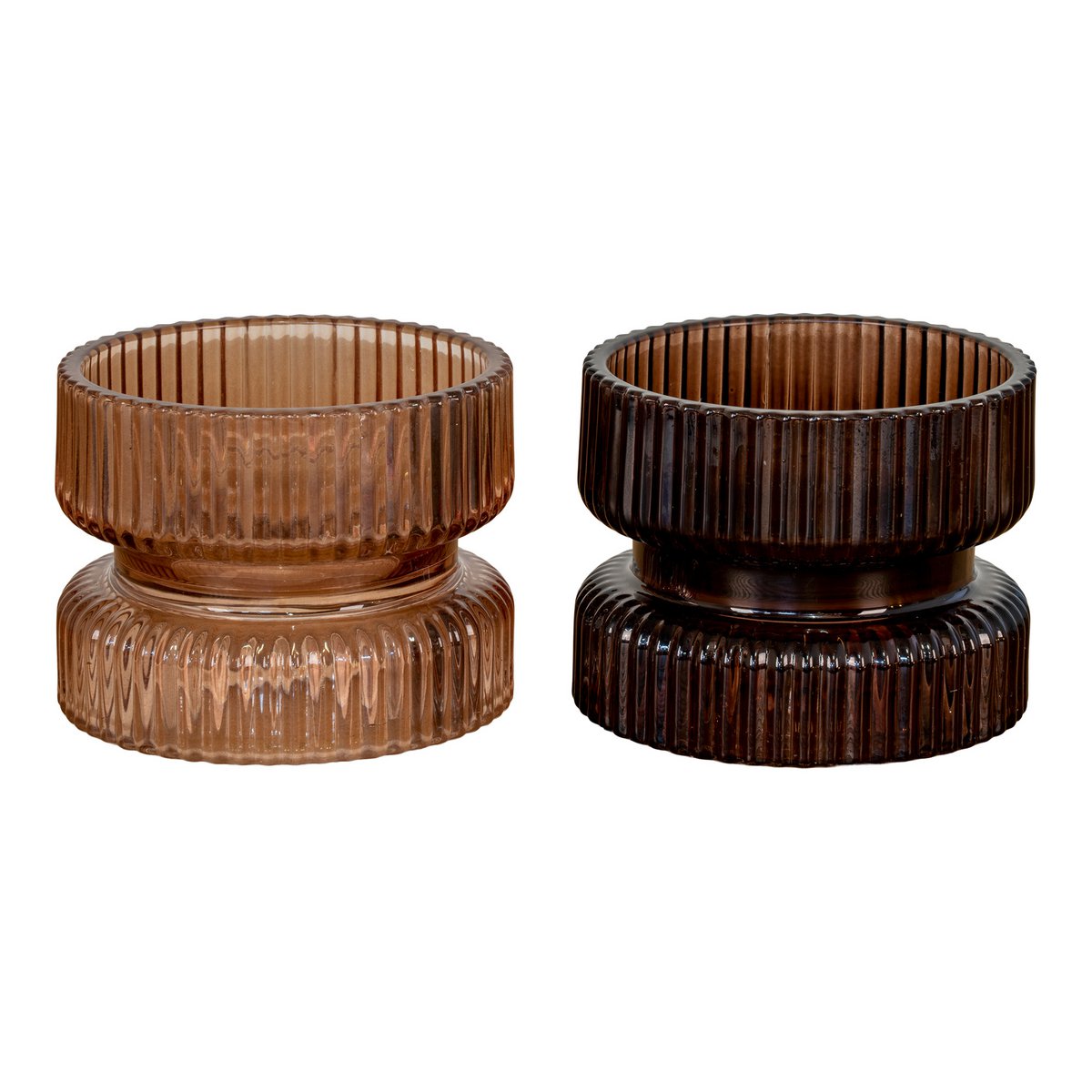 Lot de 2 Bougeoirs Réversibles en Verre Ambre & Marron — Ø9 cm