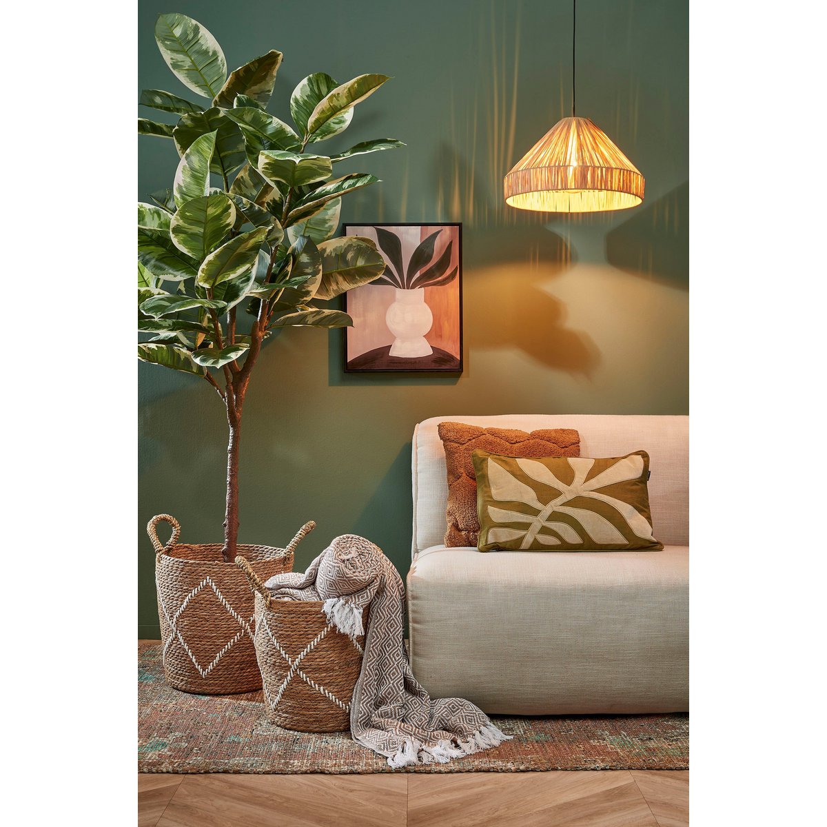 Lampe suspendue Elisa raphia naturel Ø40 cm — Lumière bohème