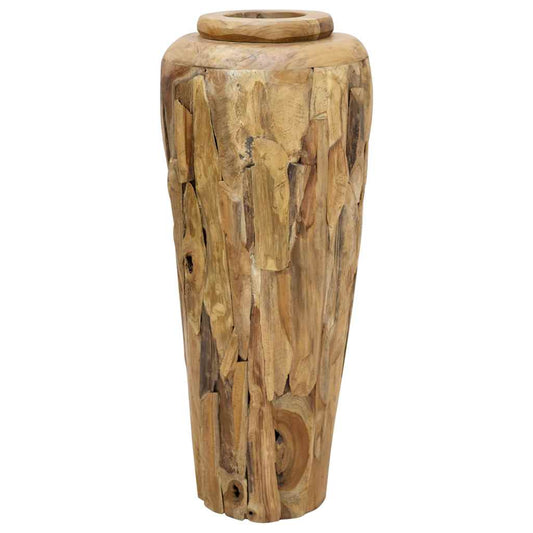 Vase décoratif en teck massif 100 cm — Élégance naturelle sculpturale