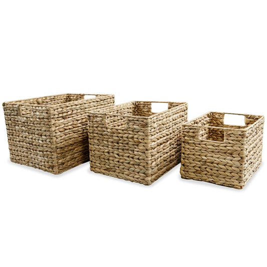 Ensemble de 3 paniers en jacinthe d’eau — Rangement naturel & élégance chaleureuse