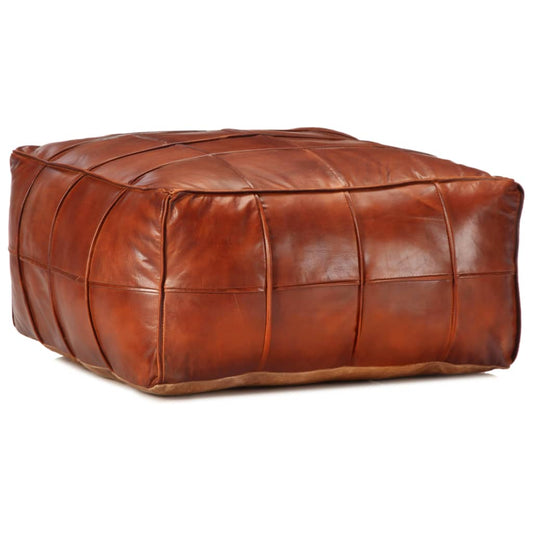 Pouf carré en cuir de chèvre véritable fauve — 60×60 cm