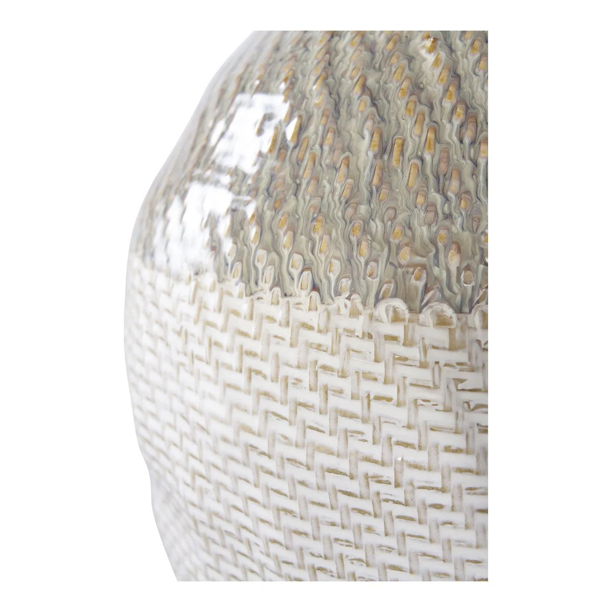 Grand Vase Texturé en Céramique Blanc & Vert — Ø26 x H30,5 cm