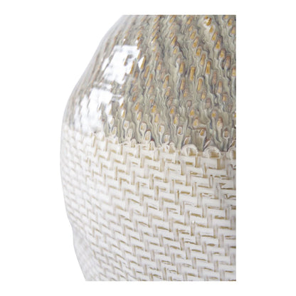 Large White & Green Textured Ceramic Vase Ø26 x H30.5 cm
