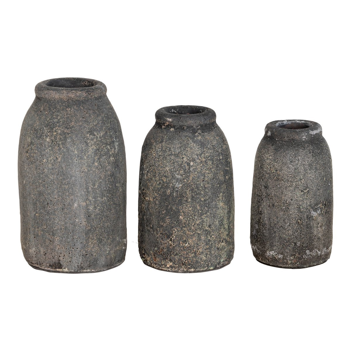 Lot de 3 Vases Décoratifs Velas Gris Antique en Terre Cuite