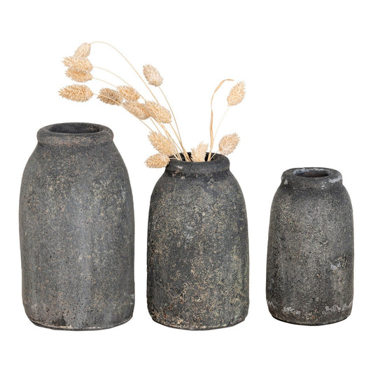 Lot de 3 Vases Décoratifs Velas Gris Antique en Terre Cuite