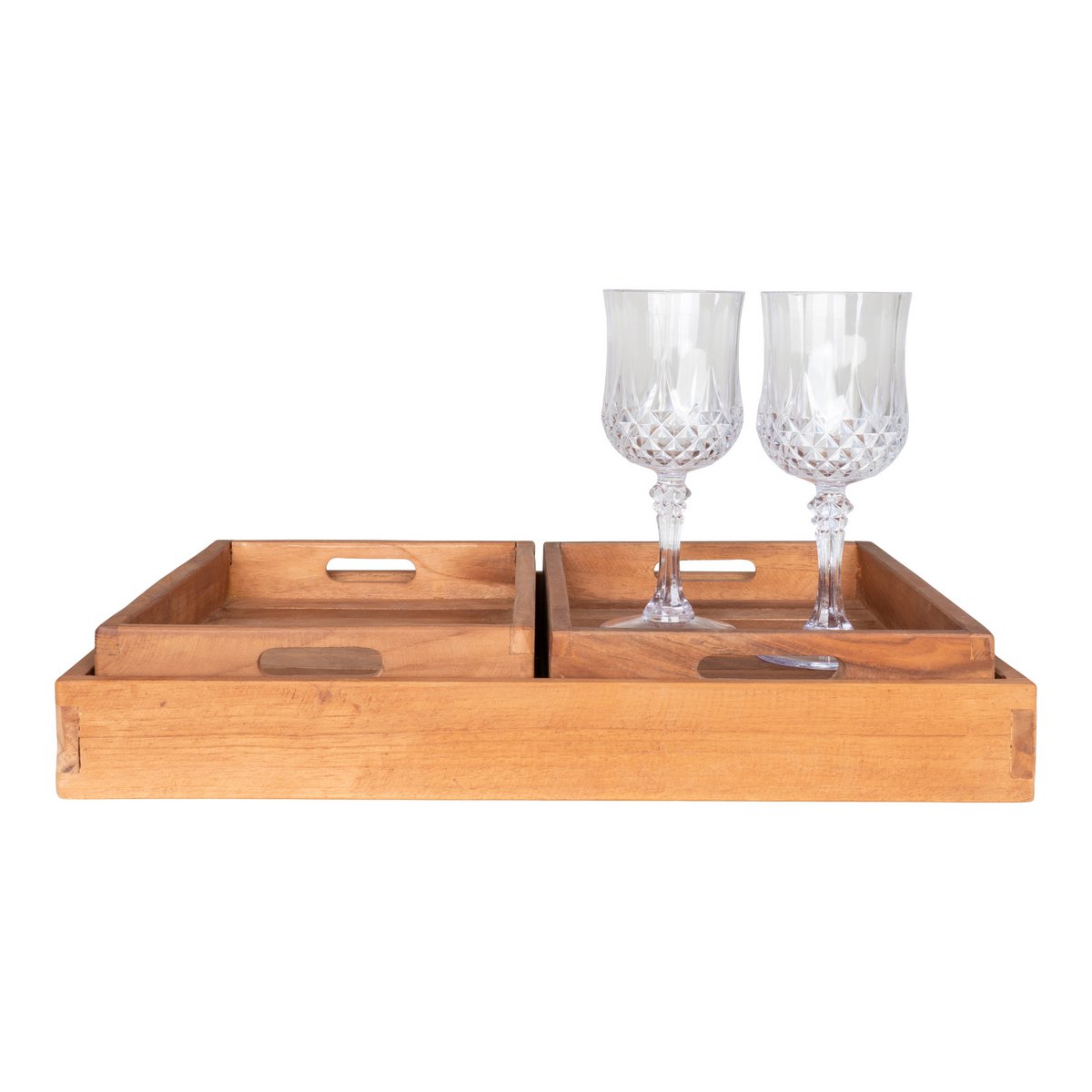 Set de 3 Plateaux Faro en Teck Naturel