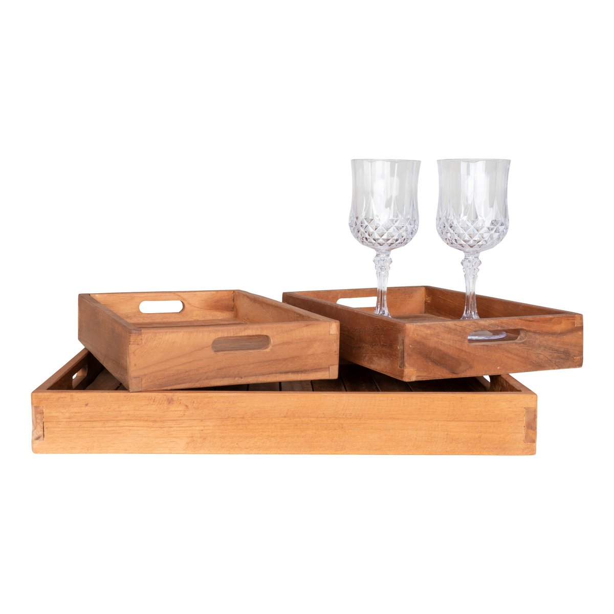 Set de 3 Plateaux Faro en Teck Naturel