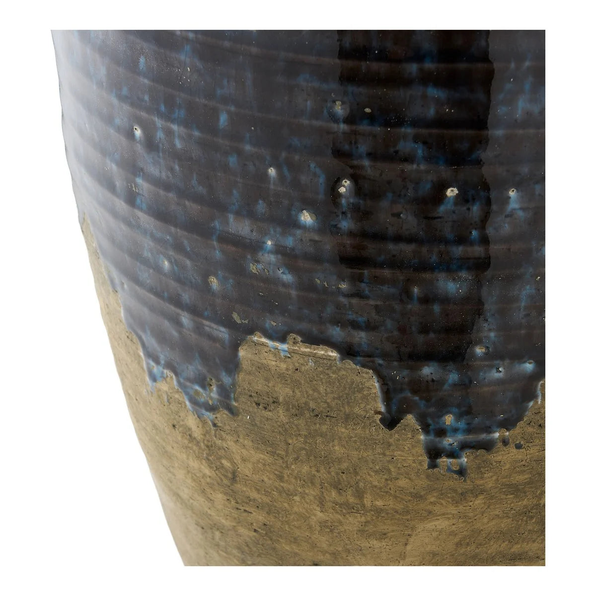 Grand Vase en Céramique Bleu Foncé & Effet Terre — Ø27 x H44,5 cm