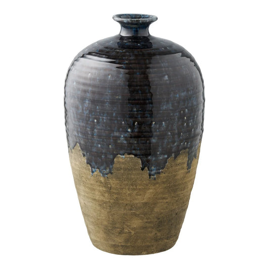 Grand Vase en Céramique Bleu Foncé & Effet Terre — Ø27 x H44,5 cm