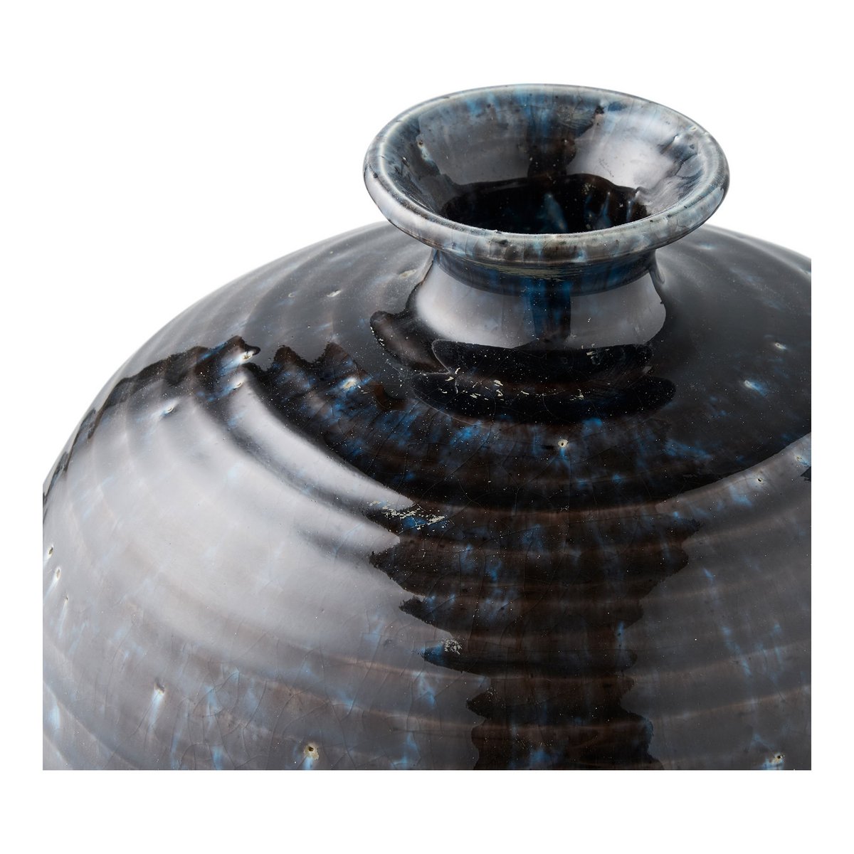 Grand Vase en Céramique Bleu Foncé & Effet Terre — Ø27 x H44,5 cm