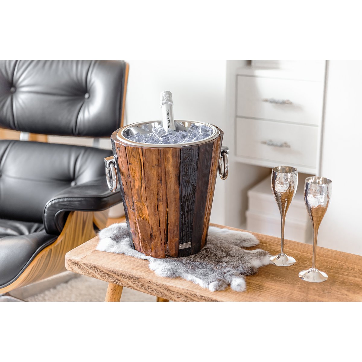 Cave à Champagne Providence en Teck, Argent Massif & Plaqué Argent — Édition Prestige