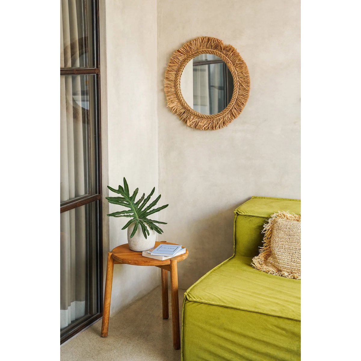 Miroir Tahiti en Raphia Naturel — Rond 60 cm