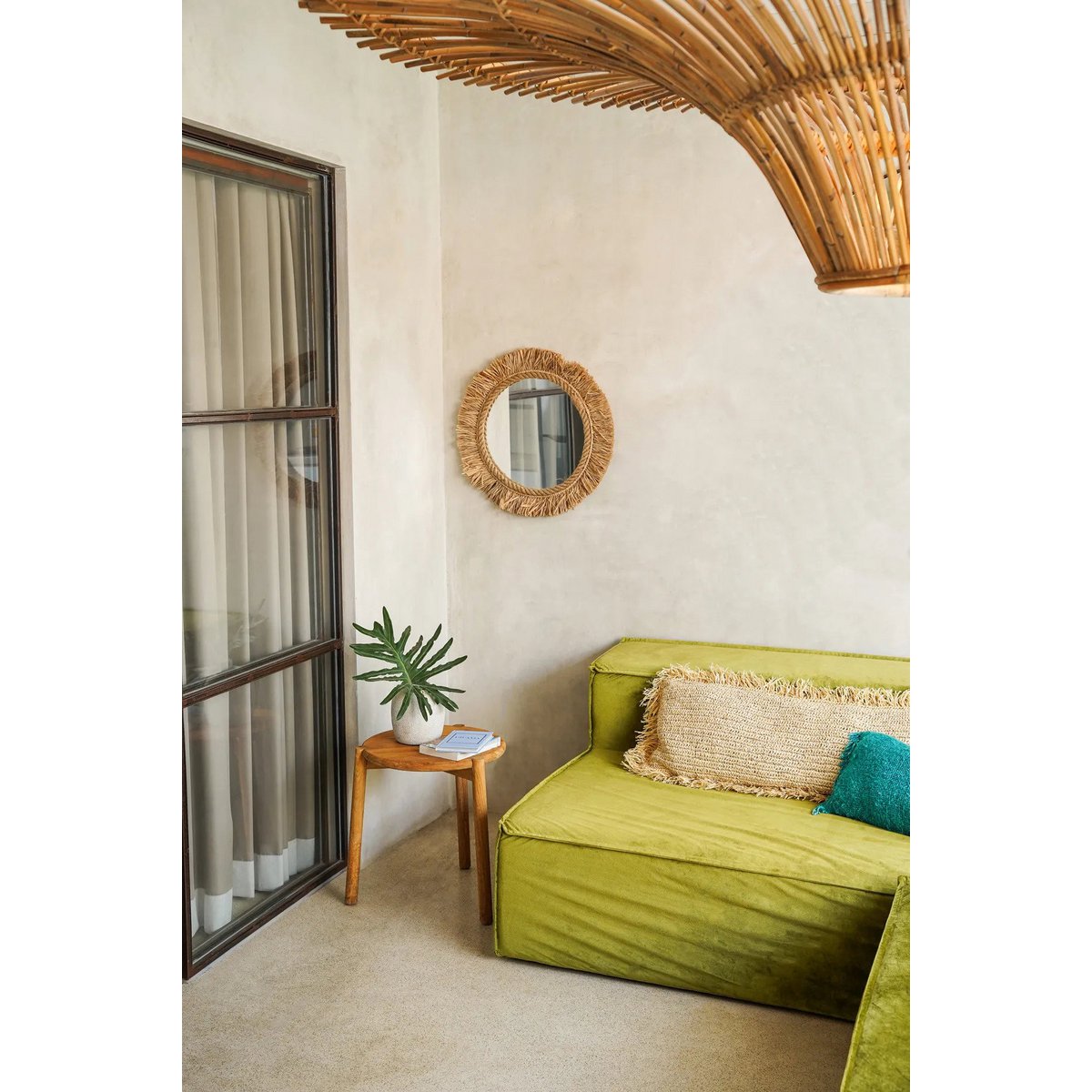 Miroir Tahiti en Raphia Naturel — Rond 60 cm