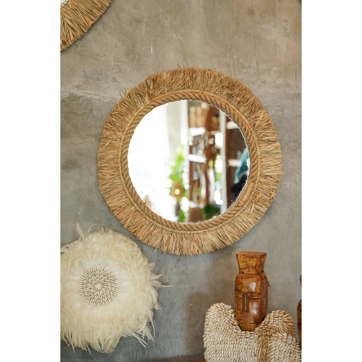 Miroir Tahiti en Raphia Naturel — Rond 60 cm