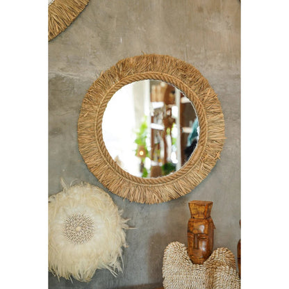 Natural Raffia Tahiti Mirror — Round 60 cm
