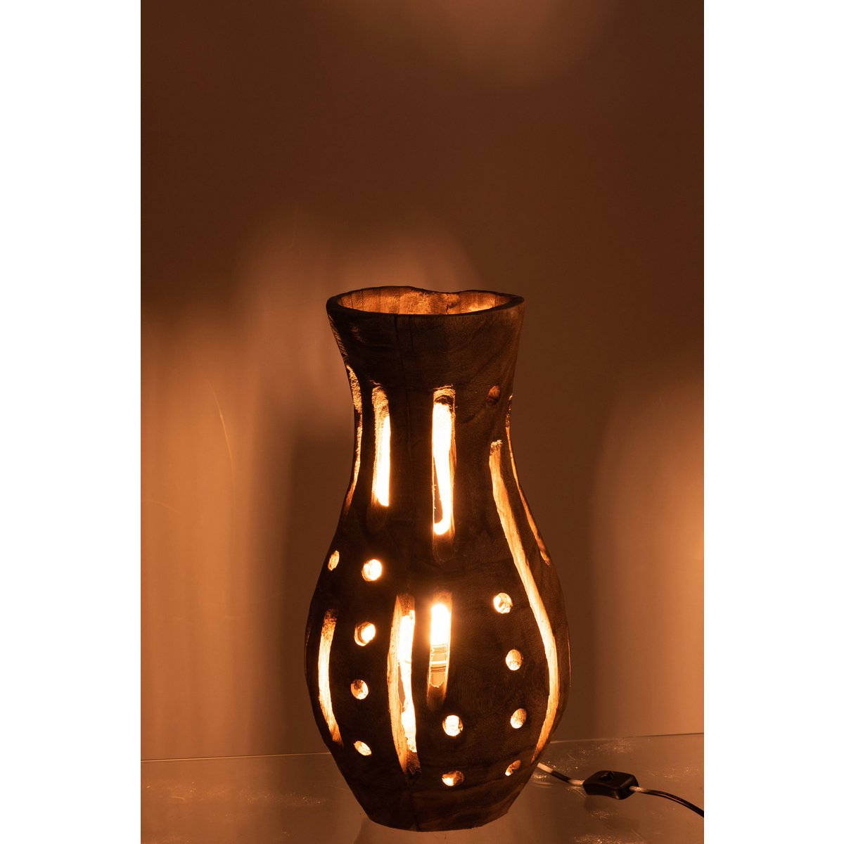 Lampe de Table Elisabeth en Bois Naturel Sculpté — Lumière d’Ambiance 48 cm