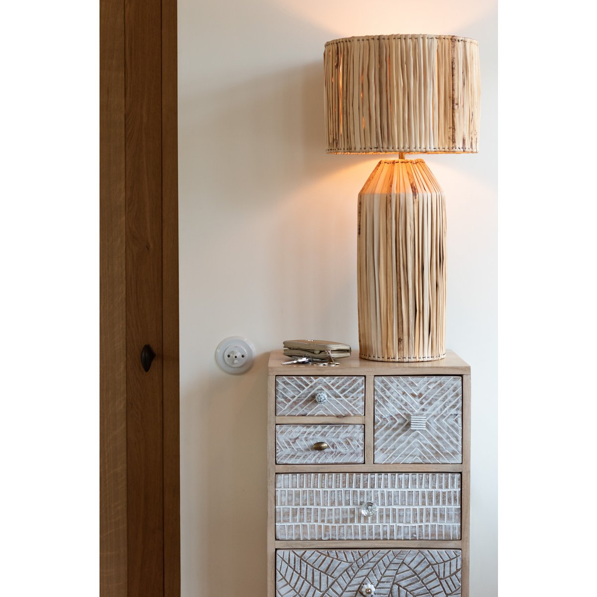 Lampe Hanna en Feuilles de Bananier Naturel — Grande Lampe Bohème Chic 87 cm