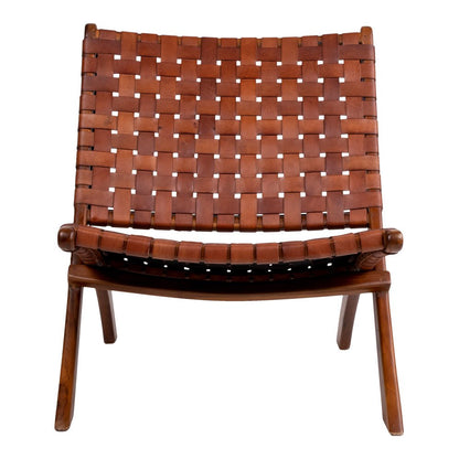 Fauteuil Perugia en teck et cuir tressé – vue de face fond blanc
