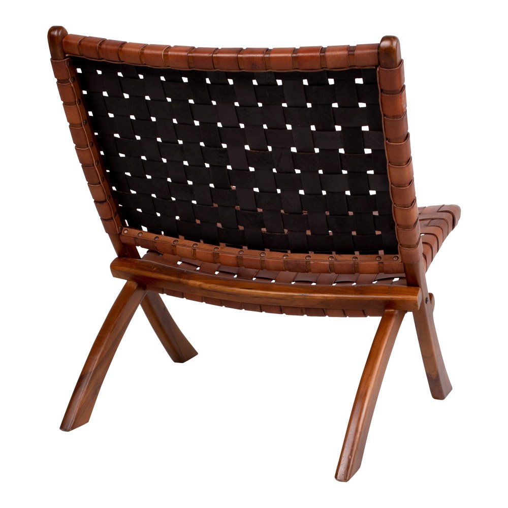Fauteuil Perugia – vue arrière, détail tressage cuir fond blanc