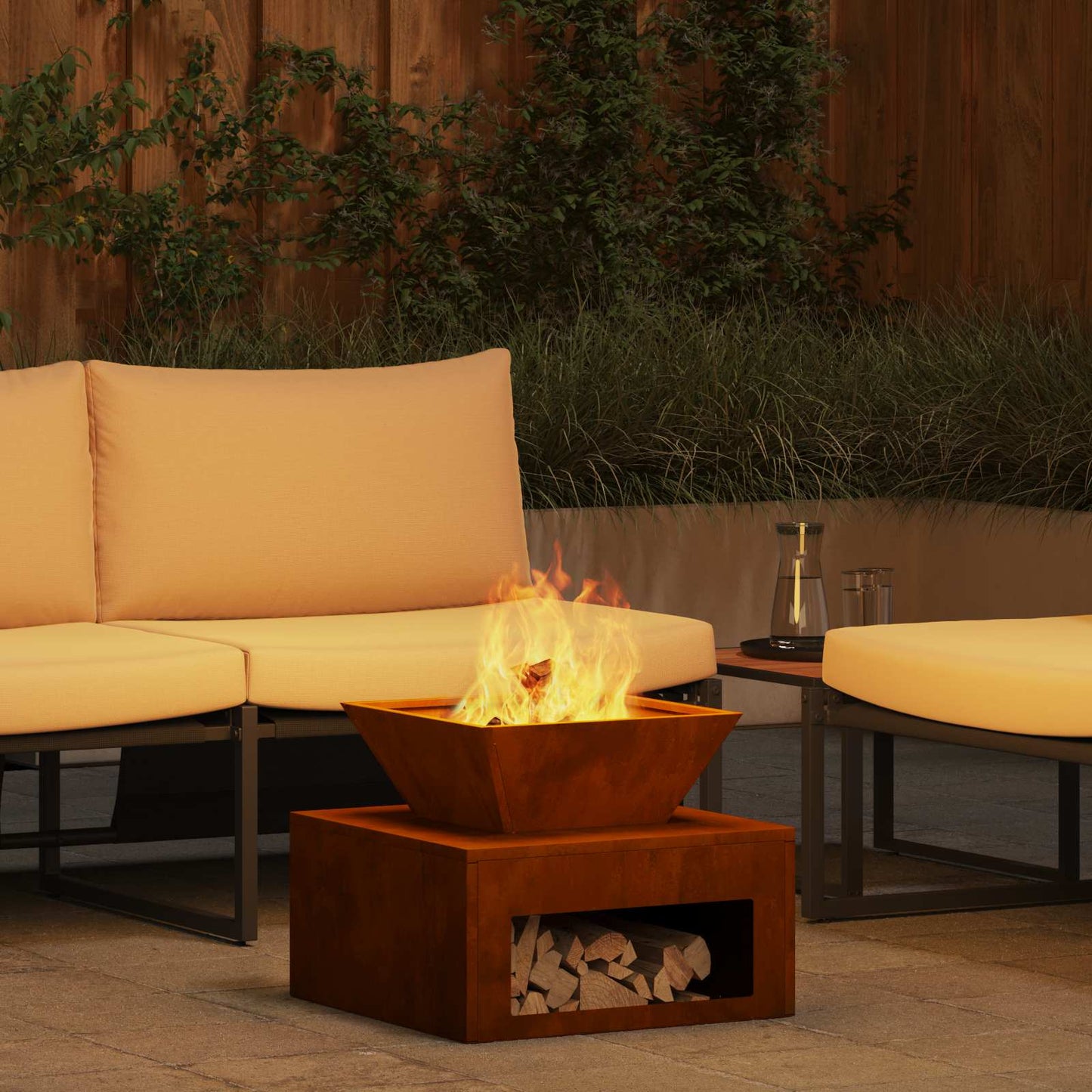 Brasero extérieur acier Corten 50x50x40 cm effet rouille - vue produit