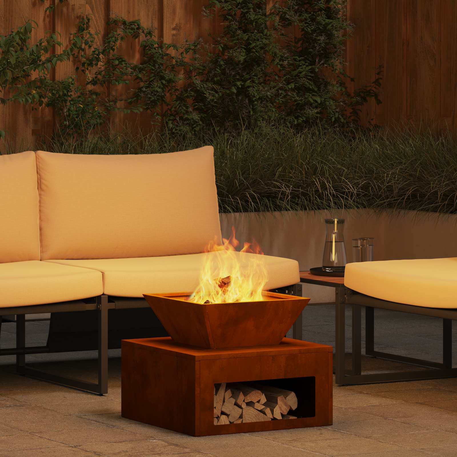 Brasero extérieur acier Corten 50x50x40 cm effet rouille - vue produit