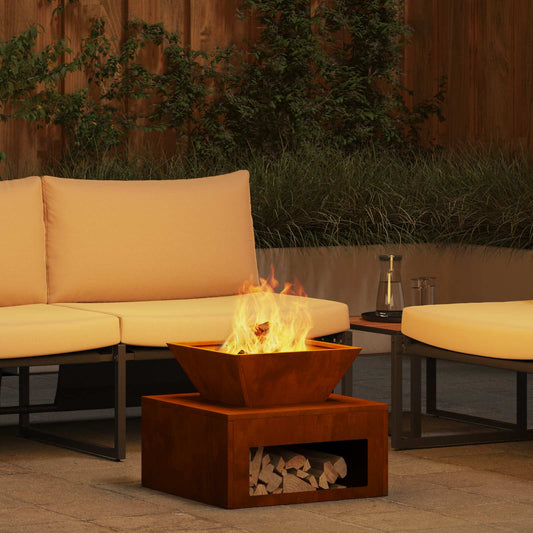 Brasero extérieur acier Corten 50x50x40 cm effet rouille - vue produit