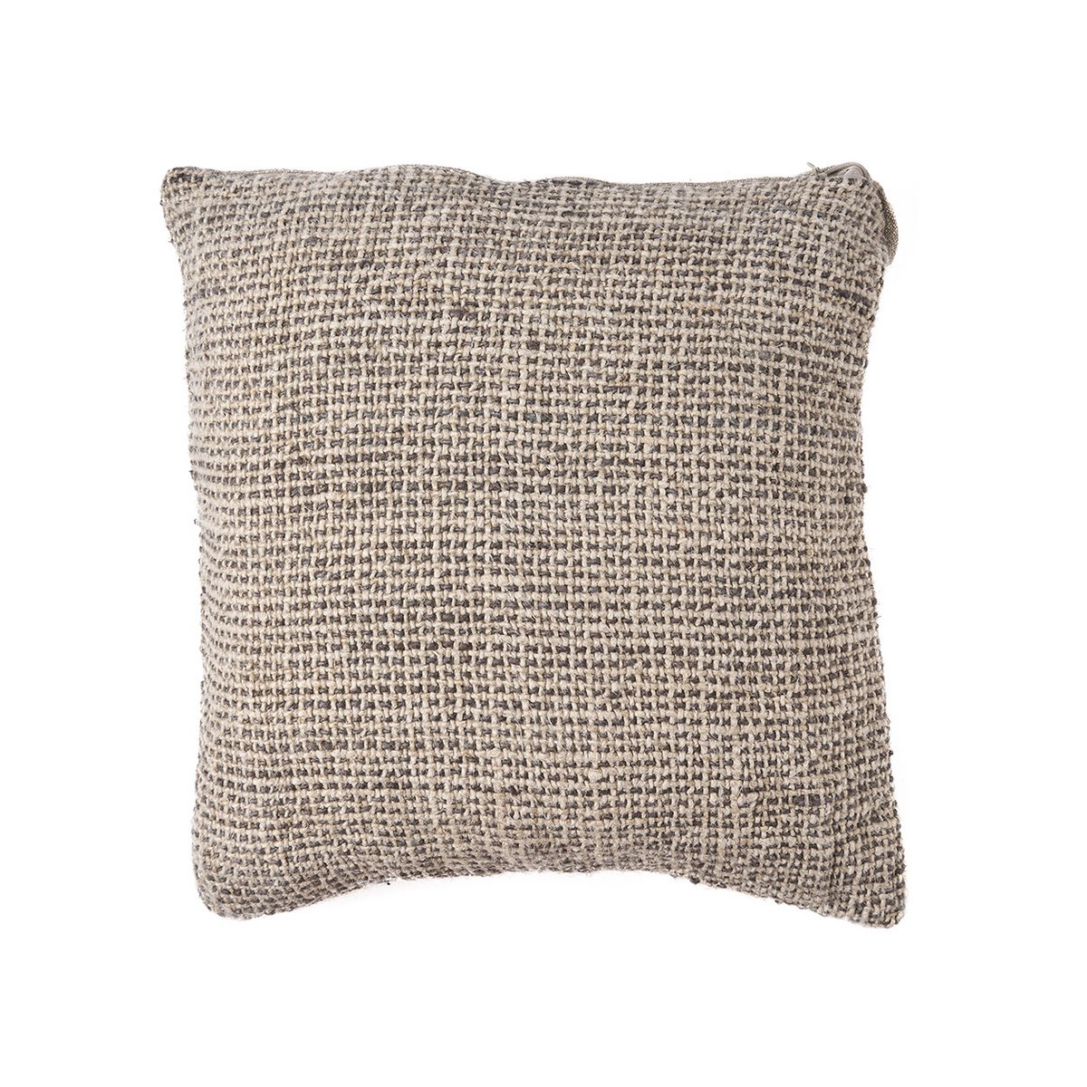 Housse de coussin en lin tissé Noir Naturel 50x50 cm sur canapé beige, vue rapprochée