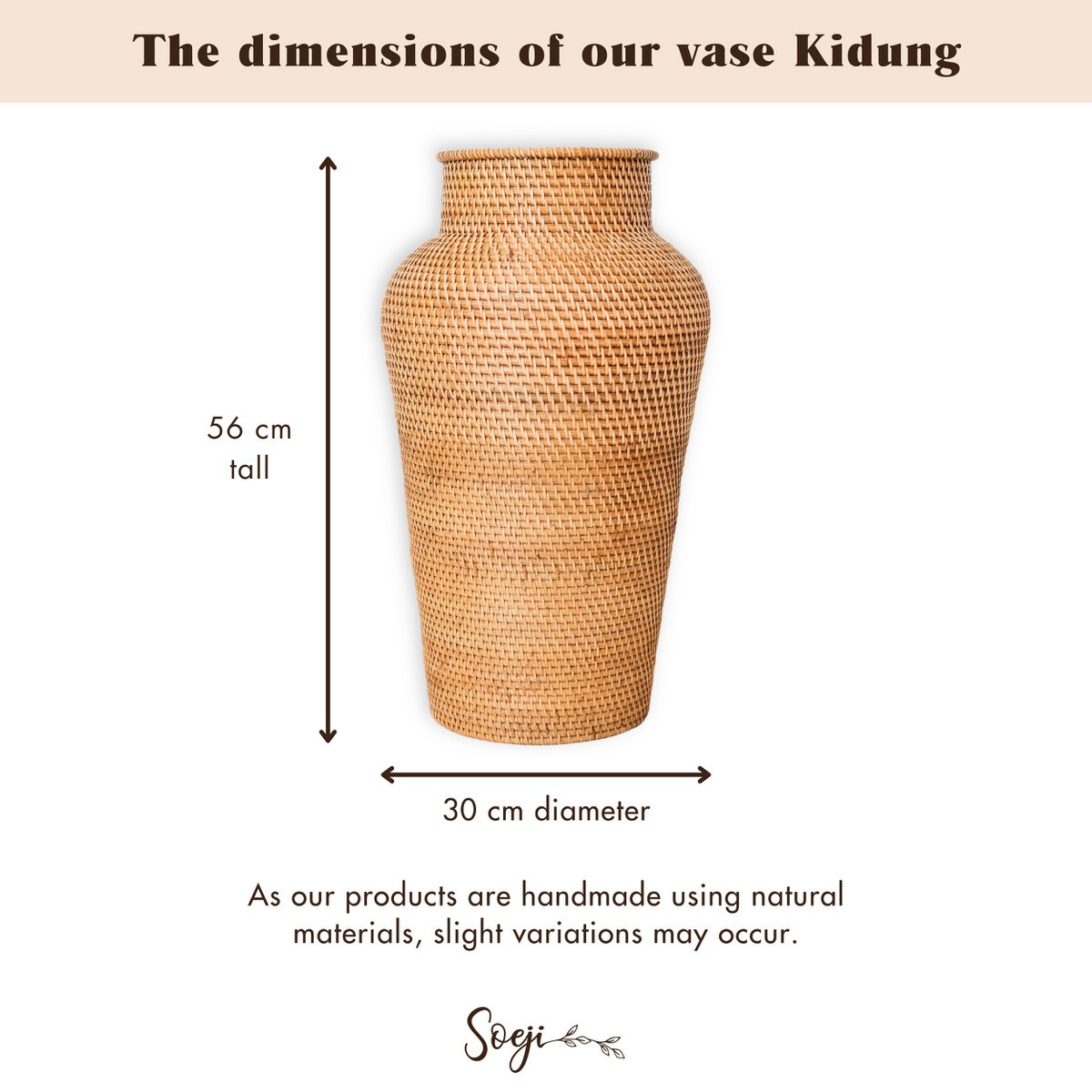 Dimensions du vase KIDUNG : 56 cm de hauteur, 30 cm de diamètre