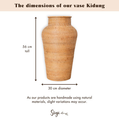 Dimensions du vase KIDUNG : 56 cm de hauteur, 30 cm de diamètre