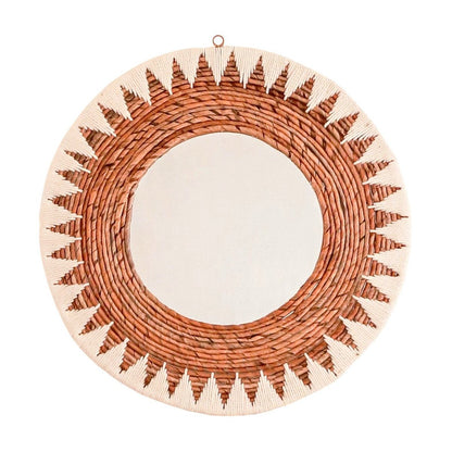 Miroir bohème rond AWAN 58 cm en fibres de bananier et coton, fond blanc