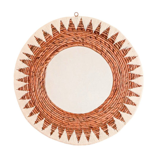 Miroir bohème rond AWAN 58 cm en fibres de bananier et coton, fond blanc