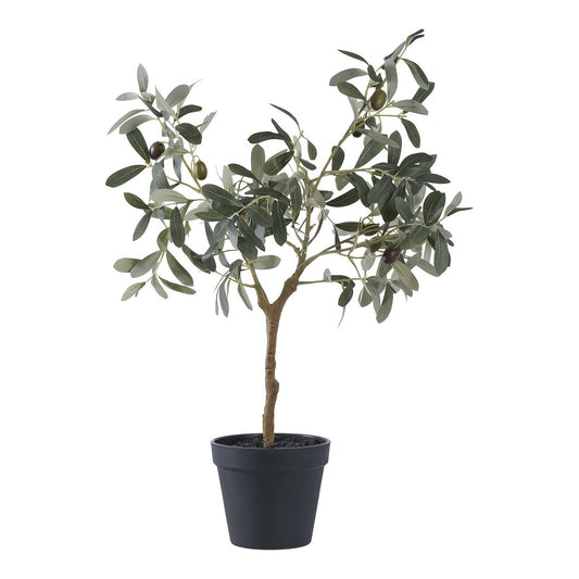 Olivier artificiel réaliste 61 cm avec olives décoratives dans un pot noir, présenté dans un intérieur contemporain