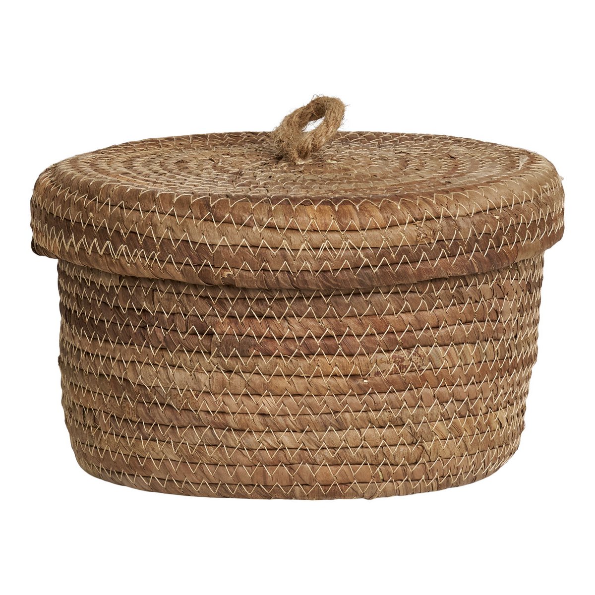 Lot de 2 paniers DESIO en fibres naturelles avec couvercles ouverts, fond blanc