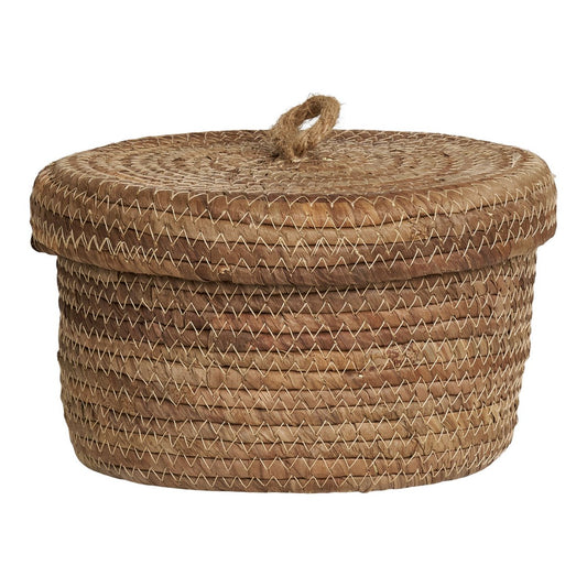 Lot de 2 paniers DESIO en fibres naturelles avec couvercles ouverts, fond blanc