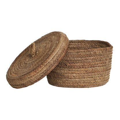 Détail du tressage artisanal en jonc de mer du panier DESIO