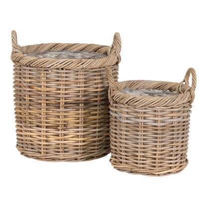 Lot de 2 paniers Gili en rotin Kubu naturel avec doublure plastique, fond blanc