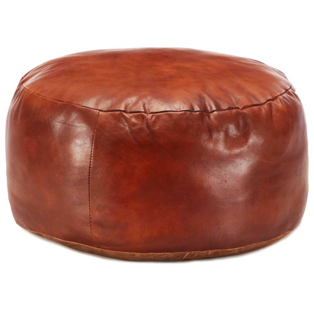 Pouf en cuir de chèvre véritable fauve vintage Ø60 H30 cm - vue produit