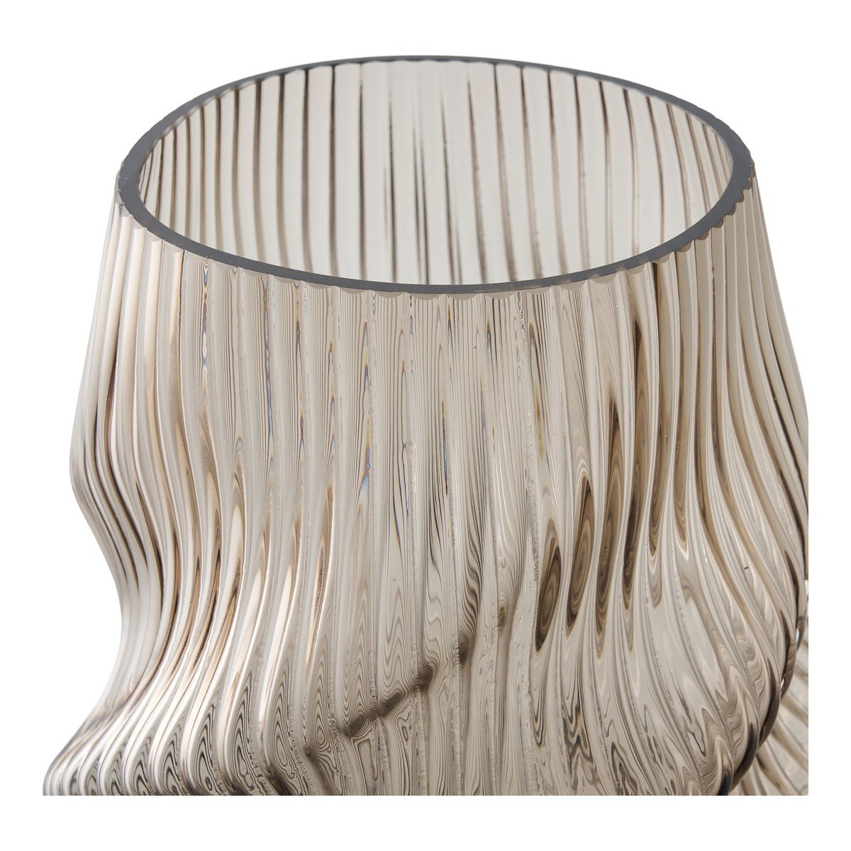 Vase en verre soufflé brun – vue ouverture et bord supérieur fond blanc