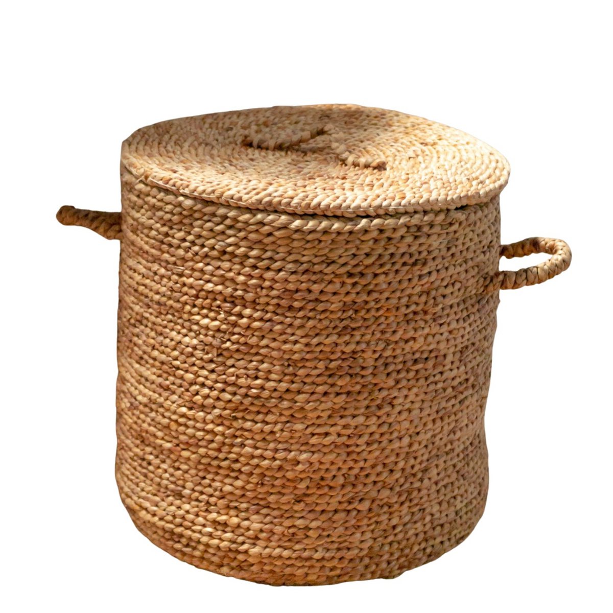 Grand panier à linge Aman en jacinthe d'eau – fond blanc