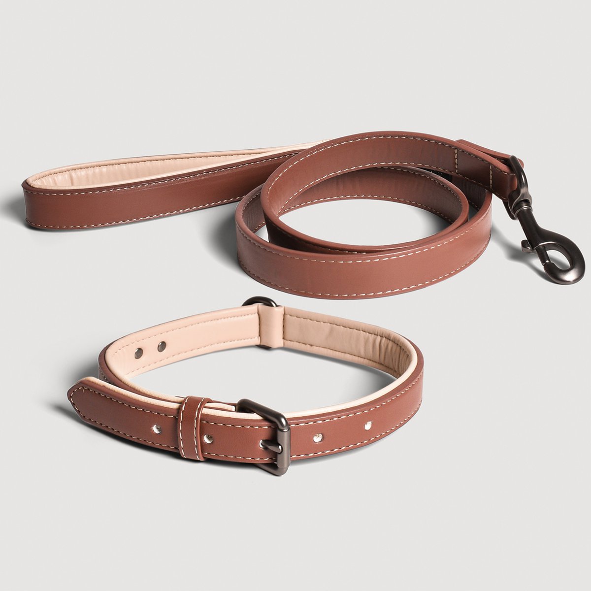 Collier & Laisse pour Chien Vegan Marron & Beige – NE & No®