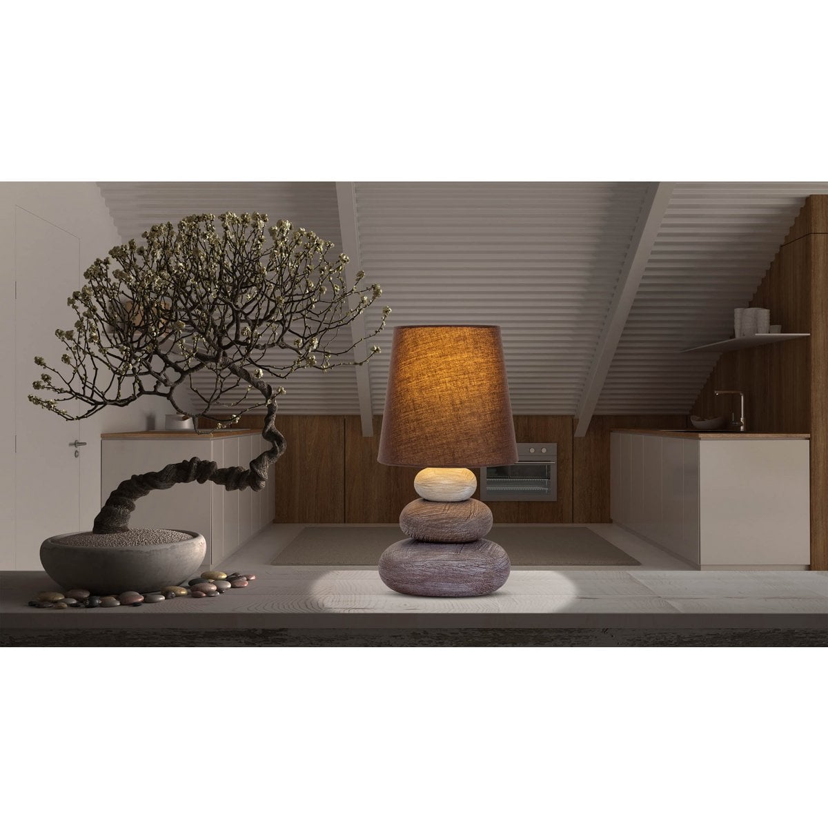 Lampe de table en céramique "Stoney", lampe de table en céramique en marron, avec douille E14, lampe de table pour salle à manger, salon, couloir ou bureau, ou comme lampe de chevet, 31 cm de haut