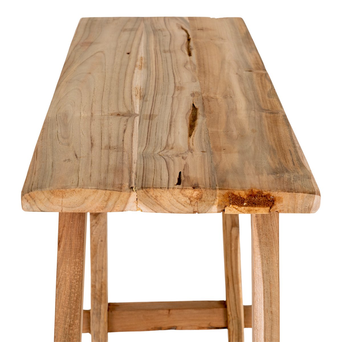 Table console Girona – détail plateau teck recyclé grain naturel